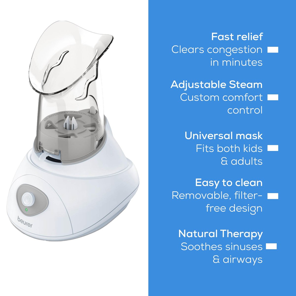Beurer SI30 Steam Inhaler – Drug-Free Sinus & Allergy Relief, Quick Setup, Ultra-Quiet, Variable Steam Control, FSA/HSA Eligible Avelisse
