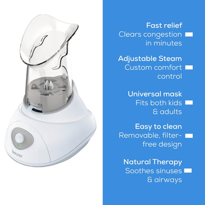Beurer SI30 Steam Inhaler – Drug-Free Sinus & Allergy Relief, Quick Setup, Ultra-Quiet, Variable Steam Control, FSA/HSA Eligible Avelisse