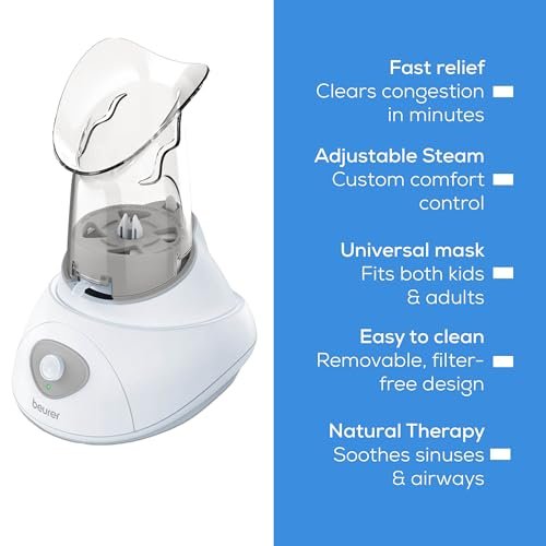 Beurer SI30 Steam Inhaler – Drug-Free Sinus & Allergy Relief, Quick Setup, Ultra-Quiet, Variable Steam Control, FSA/HSA Eligible Avelisse