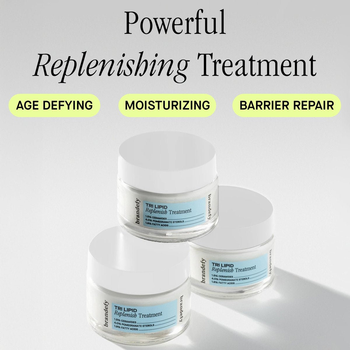 Brandefy Tri Lipid Replenish Treatment - Ceramide Peptide Moisturizer, Hydrating Face Cream with 1.5% Ceramides, 4.0% Sterols, 1.8% Fatty Acids - Made in USA (1.6 oz) Avelisse