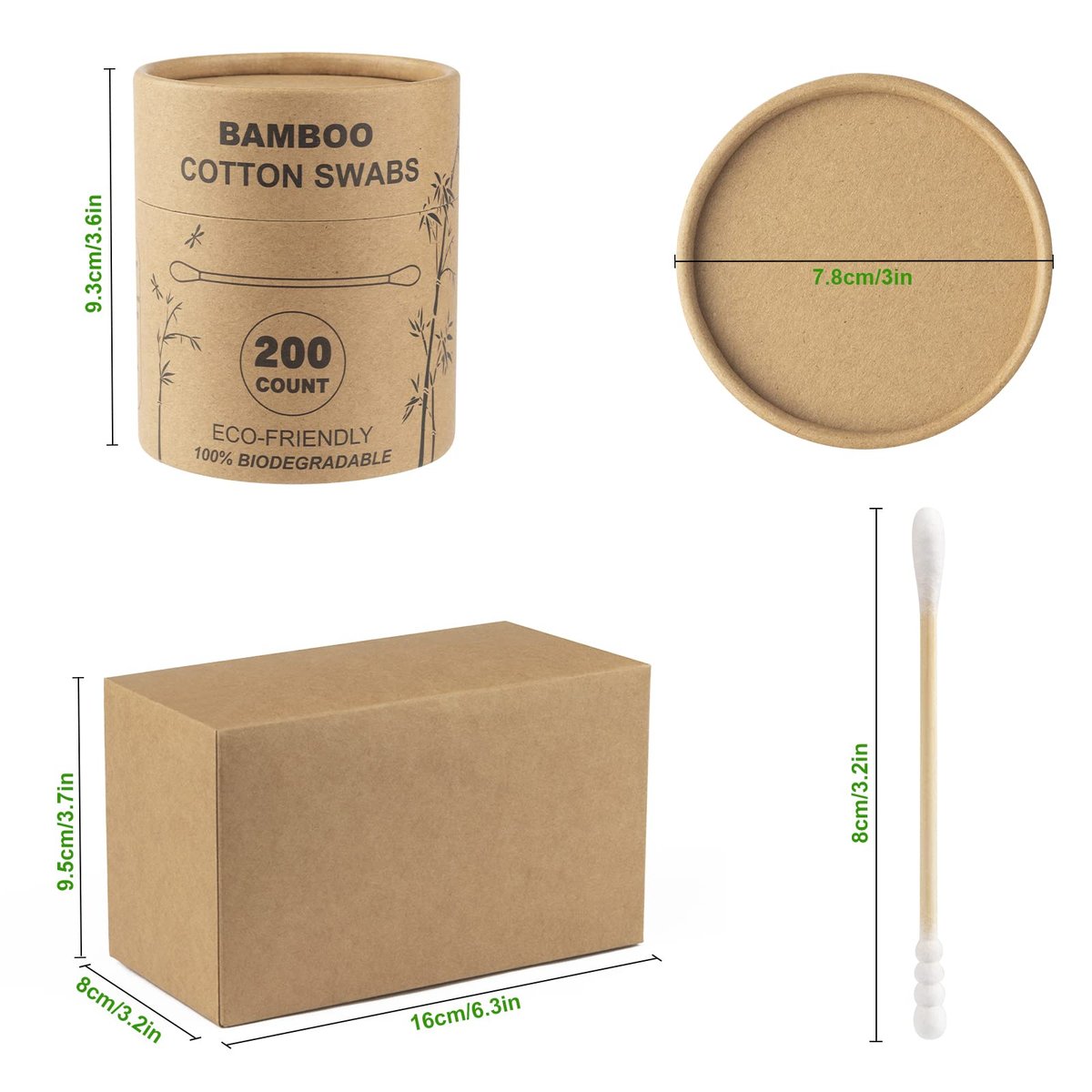 Bamboo Cotton Swabs 400 Count - Spiral & Round Double Tips, Organic Wooden Cotton Buds for Ears, Natural Ear Wax Removal, Makeup & Travel - görsel 11