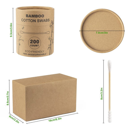 Bamboo Cotton Swabs 400 Count - Spiral & Round Double Tips, Organic Wooden Cotton Buds for Ears, Natural Ear Wax Removal, Makeup & Travel