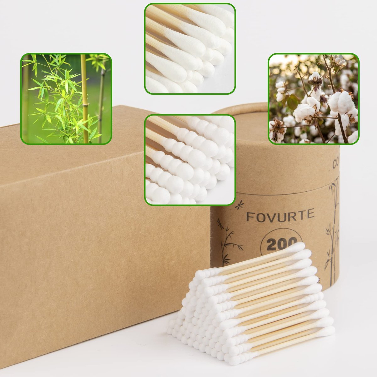 Bamboo Cotton Swabs 400 Count - Spiral & Round Double Tips, Organic Wooden Cotton Buds for Ears, Natural Ear Wax Removal, Makeup & Travel - görsel 3