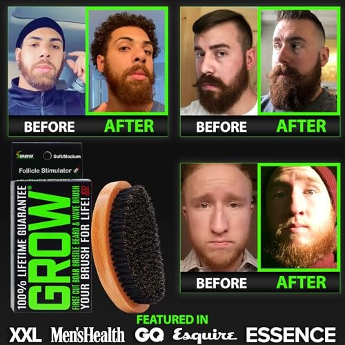 GROW Beard Brush & 360 Wave Brush for Men - Natural Boar Bristle for Fuller, Thicker Hair, Beard & Mustache - Premium Full-Size to Exfoliate, Strengthen Hair, Stimulate & Boost Growth - görsel 8