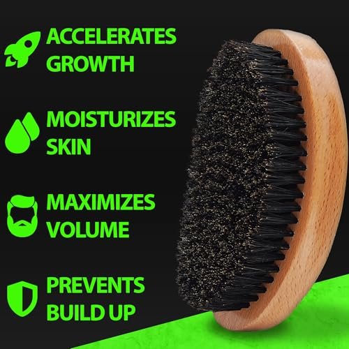 GROW Beard Brush & 360 Wave Brush for Men - Natural Boar Bristle for Fuller, Thicker Hair, Beard & Mustache - Premium Full-Size to Exfoliate, Strengthen Hair, Stimulate & Boost Growth - görsel 6