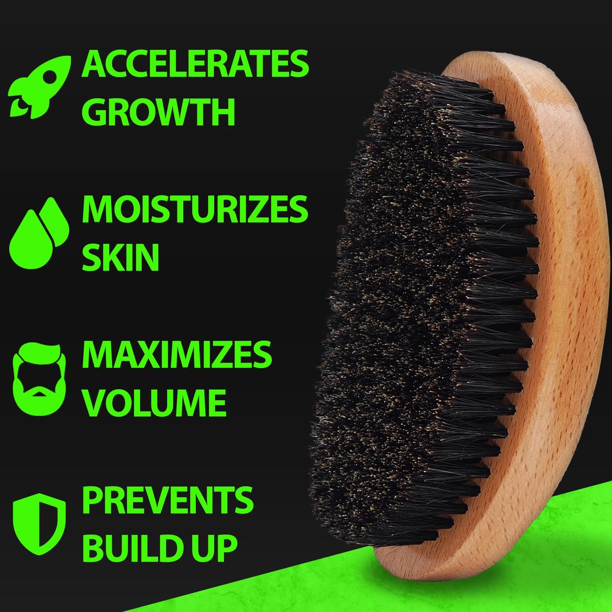 GROW Beard Brush & 360 Wave Brush for Men - Natural Boar Bristle for Fuller, Thicker Hair, Beard & Mustache - Premium Full-Size to Exfoliate, Strengthen Hair, Stimulate & Boost Growth - görsel 5