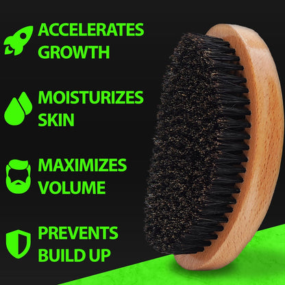 GROW Beard Brush & 360 Wave Brush for Men - Natural Boar Bristle for Fuller, Thicker Hair, Beard & Mustache - Premium Full-Size to Exfoliate, Strengthen Hair, Stimulate & Boost Growth