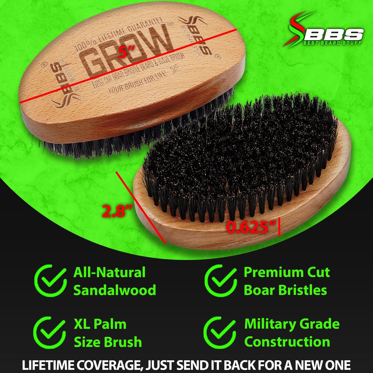 GROW Beard Brush & 360 Wave Brush for Men - Natural Boar Bristle for Fuller, Thicker Hair, Beard & Mustache - Premium Full-Size to Exfoliate, Strengthen Hair, Stimulate & Boost Growth - görsel 13