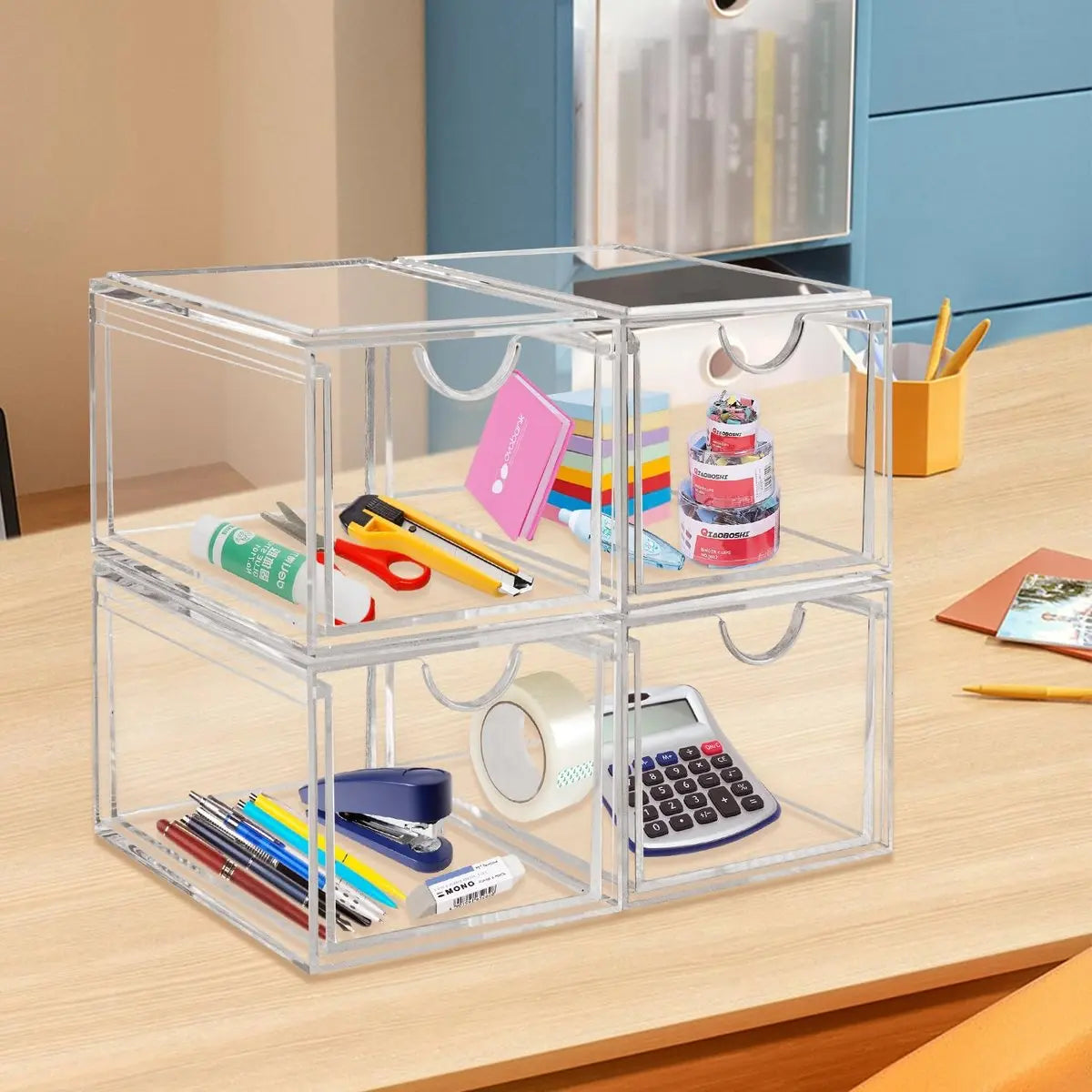 AMEITECH 2 Pack Clear Stackable Storage Drawer - Acrylic Bathroom Makeup Organizer for Vanity, Kitchen Cabinets, Pantry, Undersink Avelisse