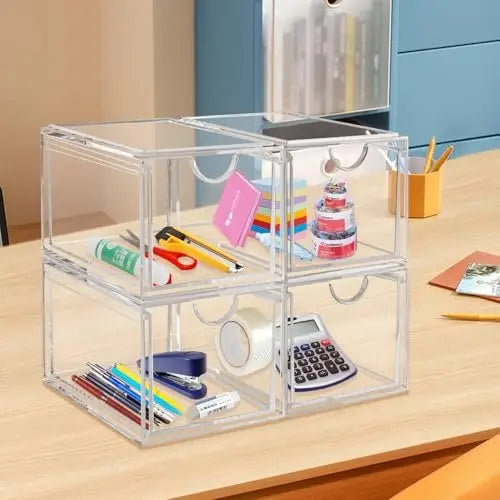 AMEITECH 2 Pack Clear Stackable Storage Drawer - Acrylic Bathroom Makeup Organizer for Vanity, Kitchen Cabinets, Pantry, Undersink Avelisse