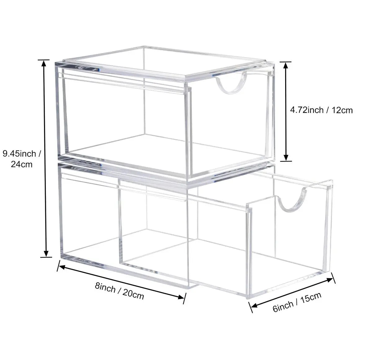 AMEITECH 2 Pack Clear Stackable Storage Drawer - Acrylic Bathroom Makeup Organizer for Vanity, Kitchen Cabinets, Pantry, Undersink Avelisse