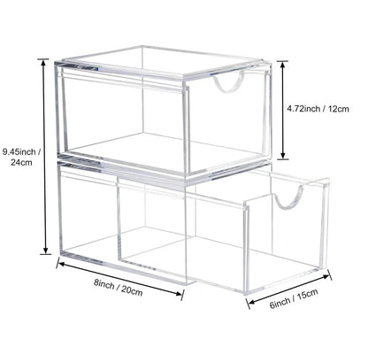 AMEITECH 2 Pack Clear Stackable Storage Drawer - Acrylic Bathroom Makeup Organizer for Vanity, Kitchen Cabinets, Pantry, Undersink Avelisse