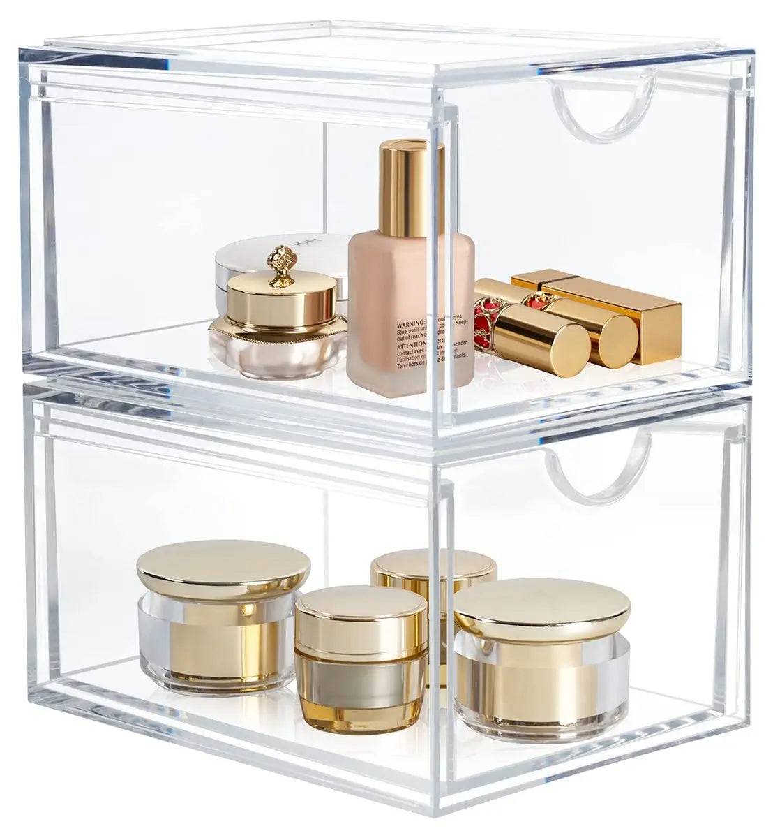 AMEITECH 2 Pack Clear Stackable Storage Drawer - Acrylic Bathroom Makeup Organizer for Vanity, Kitchen Cabinets, Pantry, Undersink Avelisse