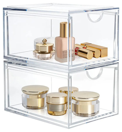 AMEITECH 2 Pack Clear Stackable Storage Drawer - Acrylic Bathroom Makeup Organizer for Vanity, Kitchen Cabinets, Pantry, Undersink Avelisse