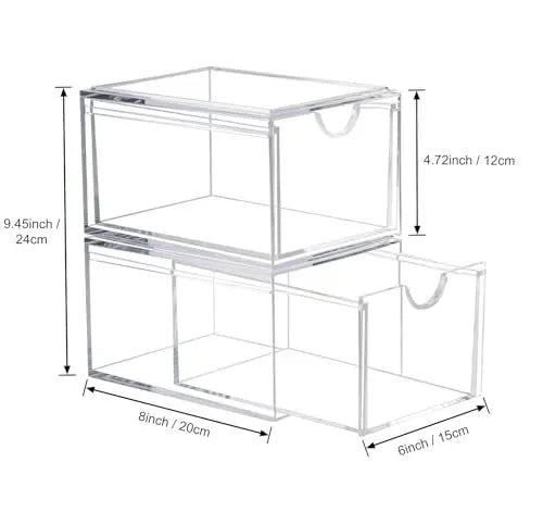 AMEITECH 2 Pack Clear Stackable Storage Drawer - Acrylic Bathroom Makeup Organizer for Vanity, Kitchen Cabinets, Pantry, Undersink Avelisse