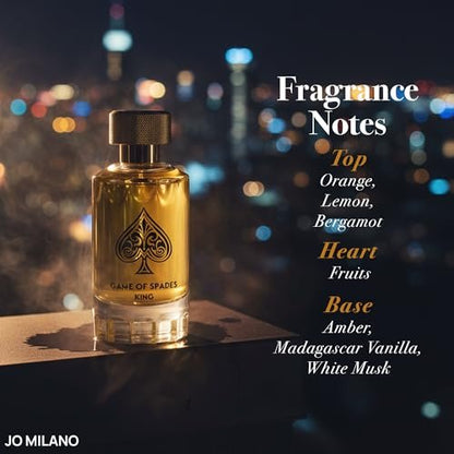 Jo Milano Game of Spades King Parfum Spray for Men - 3.4 oz (100ml) Long Lasting Vanilla, Amber, Citrus & White Musk Fragrance Avelisse