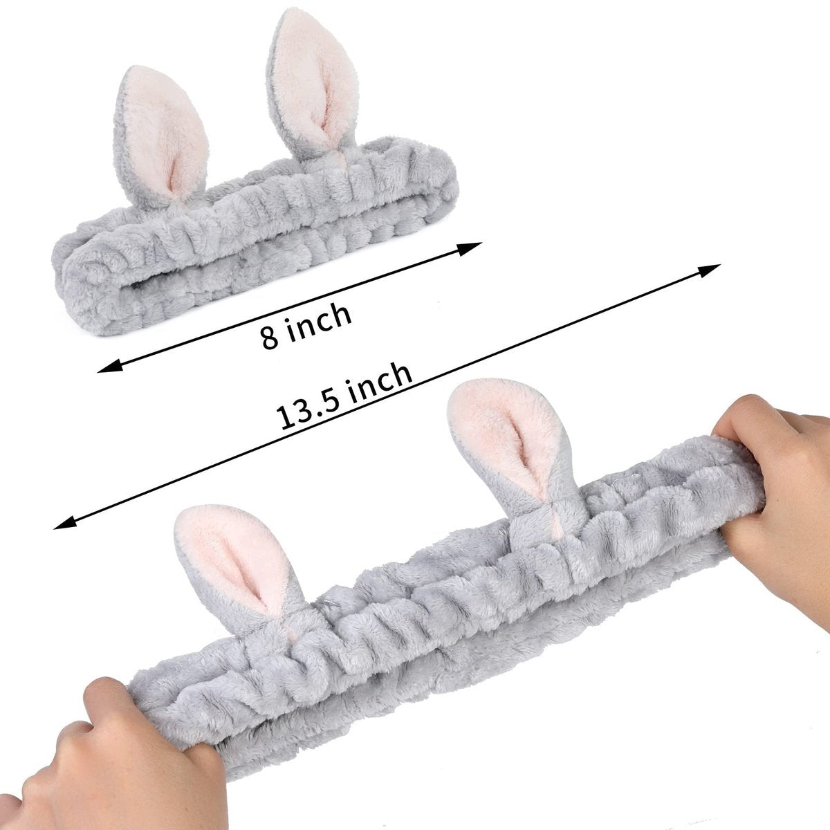 Ygreato 4 Pack Elastic Makeup Headbands for Women and Girls - Soft Flannel Bunny Ears Headbands, SPA Headband Hair Band for Washing Face - görsel 7