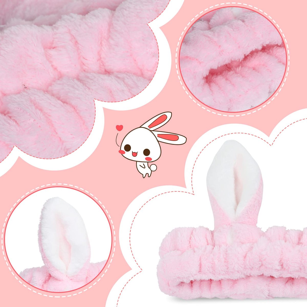 Ygreato 4 Pack Elastic Makeup Headbands for Women and Girls - Soft Flannel Bunny Ears Headbands, SPA Headband Hair Band for Washing Face - görsel 9