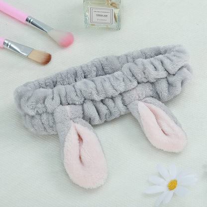 Ygreato 4 Pack Elastic Makeup Headbands for Women and Girls - Soft Flannel Bunny Ears Headbands, SPA Headband Hair Band for Washing Face
