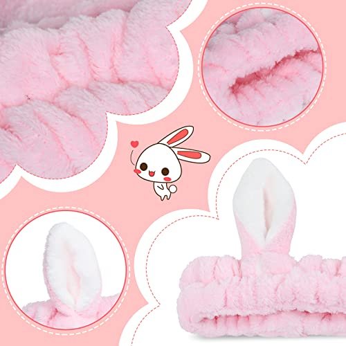 Ygreato 4 Pack Elastic Makeup Headbands for Women and Girls - Soft Flannel Bunny Ears Headbands, SPA Headband Hair Band for Washing Face - görsel 10