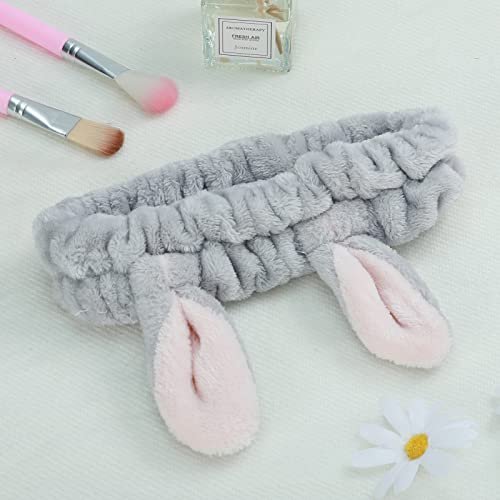 Ygreato 4 Pack Elastic Makeup Headbands for Women and Girls - Soft Flannel Bunny Ears Headbands, SPA Headband Hair Band for Washing Face - görsel 12