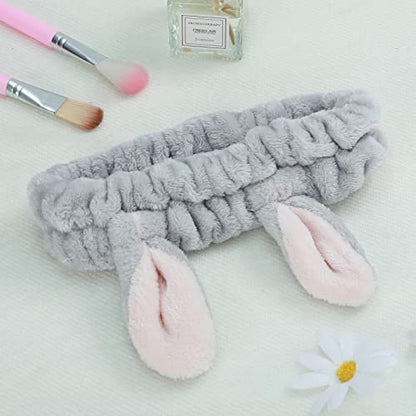 Ygreato 4 Pack Elastic Makeup Headbands for Women and Girls - Soft Flannel Bunny Ears Headbands, SPA Headband Hair Band for Washing Face