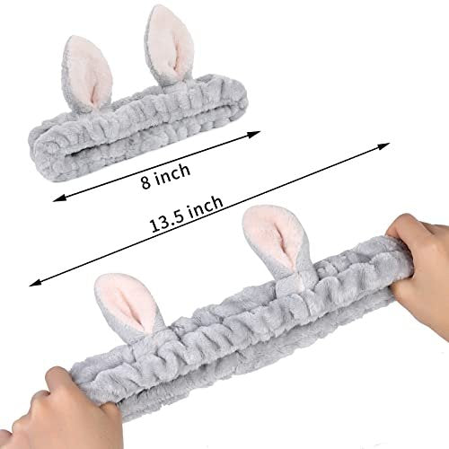 Ygreato 4 Pack Elastic Makeup Headbands for Women and Girls - Soft Flannel Bunny Ears Headbands, SPA Headband Hair Band for Washing Face - görsel 8