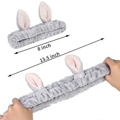 Ygreato 4 Pack Elastic Makeup Headbands for Women and Girls - Soft Flannel Bunny Ears Headbands, SPA Headband Hair Band for Washing Face