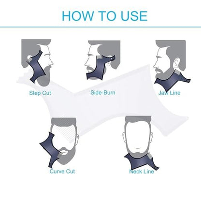 Beard Shaping Tool with Template and Edger - Symmetric Jaw, Cheek & Neck Lines for Stylish Goatee, Mustache, and Curve Step Cut (Pack of 1) - Grooming Guide Included