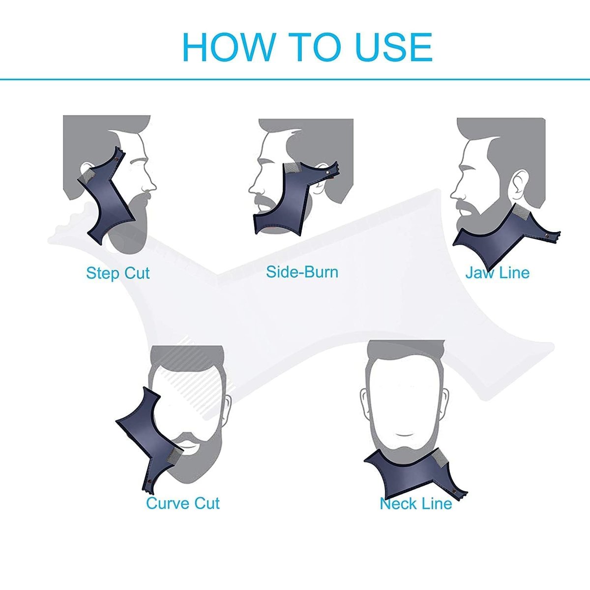 Beard Shaping Tool with Template and Edger - Symmetric Jaw, Cheek & Neck Lines for Stylish Goatee, Mustache, and Curve Step Cut (Pack of 1) - Grooming Guide Included - görsel 7