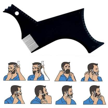 Beard Shaping Tool with Template and Edger - Symmetric Jaw, Cheek & Neck Lines for Stylish Goatee, Mustache, and Curve Step Cut (Pack of 1) - Grooming Guide Included