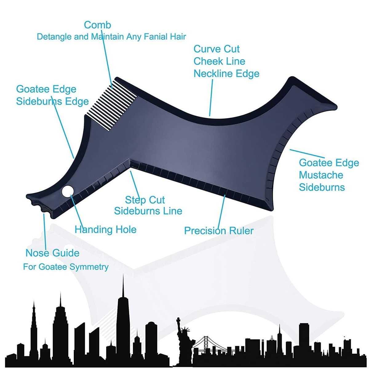Beard Shaping Tool with Template and Edger - Symmetric Jaw, Cheek & Neck Lines for Stylish Goatee, Mustache, and Curve Step Cut (Pack of 1) - Grooming Guide Included - görsel 3