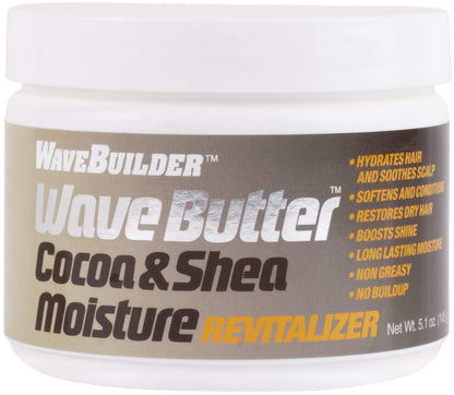 WAVEBUILDER Ultimate Bundle for 360 Waves – Cocoa & Shea Wave Butter, Pomade, Wash in Waves Shampoo, Brush in Waves, and Silky Durag (White, 5-Piece Set)