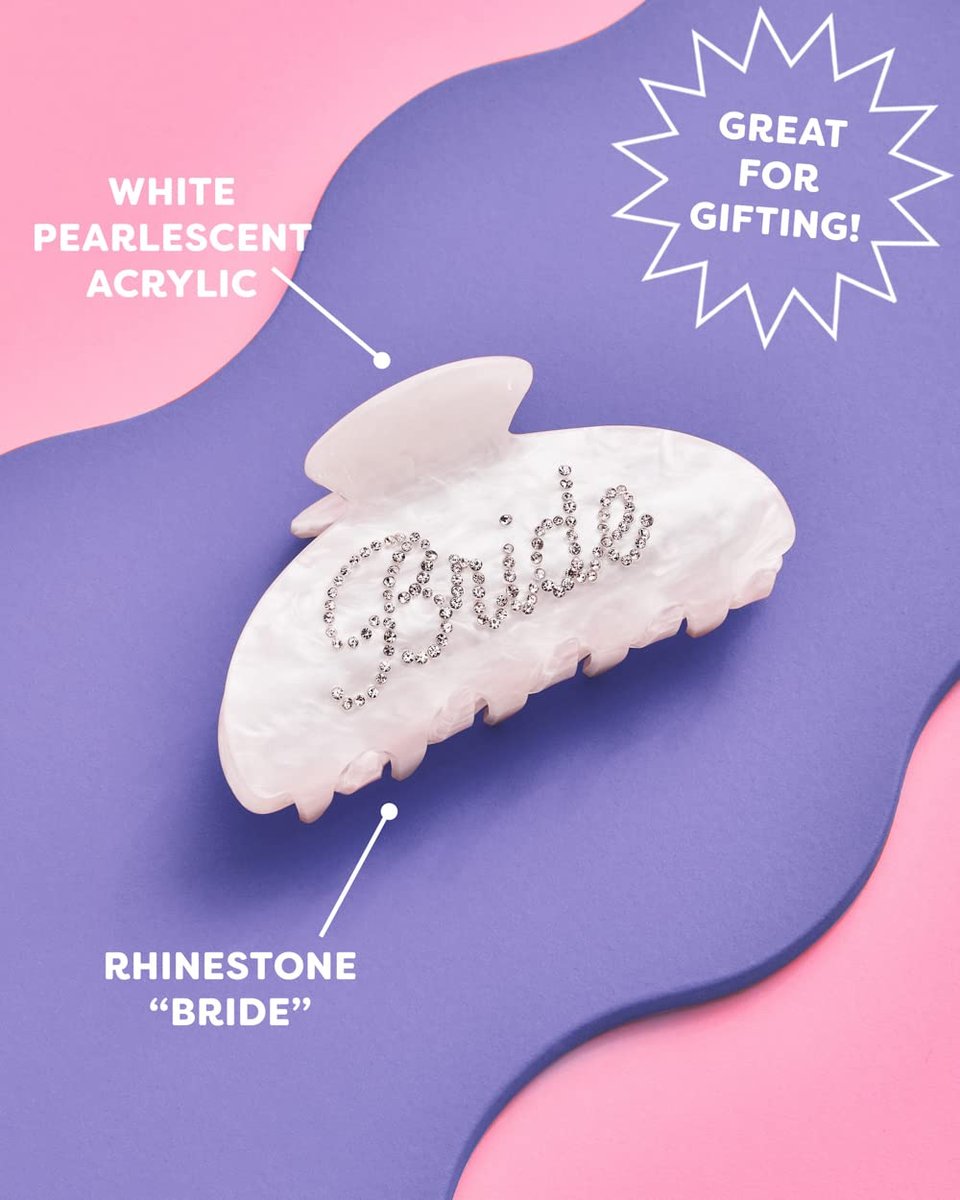 xo, Fetti Bride Claw Clip - White Acrylic Rhinestone Hair Clip for Weddings, Bachelorette Parties & Bridal Gifts Avelisse