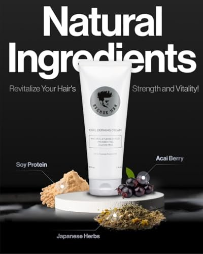 Avenue Man Curl Defining Cream - Natural & Flexible Hold for Curly & Wavy Hair - Paraben & Sulfate Free with Herbal Extracts (8 oz) Avelisse