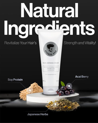 Avenue Man Curl Defining Cream - Natural & Flexible Hold for Curly & Wavy Hair - Paraben & Sulfate Free with Herbal Extracts (8 oz) Avelisse