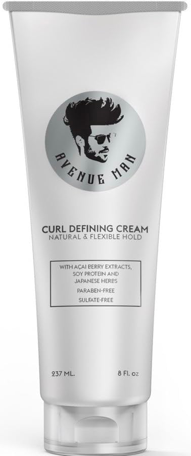 Avenue Man Curl Defining Cream - Natural & Flexible Hold for Curly & Wavy Hair - Paraben & Sulfate Free with Herbal Extracts (8 oz) Avelisse