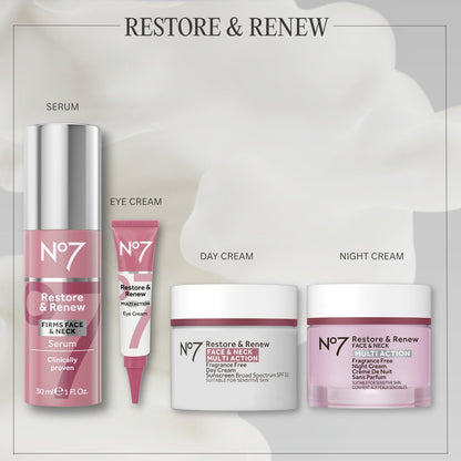 No7 Restore & Renew Multi Action Face & Neck SPF 30 Day Cream - Firming & Hydrating Face Moisturizer with Hyaluronic Acid, Fragrance-Free, 1.69 Fl Oz Avelisse