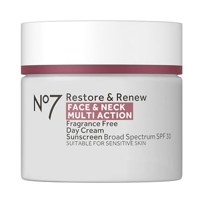 No7 Restore & Renew Multi Action Face & Neck SPF 30 Day Cream - Firming & Hydrating Face Moisturizer with Hyaluronic Acid, Fragrance-Free, 1.69 Fl Oz Avelisse