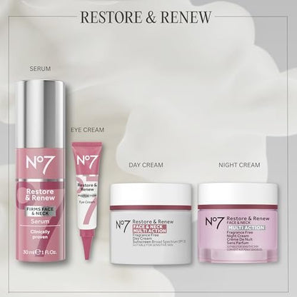 No7 Restore & Renew Multi Action Face & Neck SPF 30 Day Cream - Firming & Hydrating Face Moisturizer with Hyaluronic Acid, Fragrance-Free, 1.69 Fl Oz Avelisse