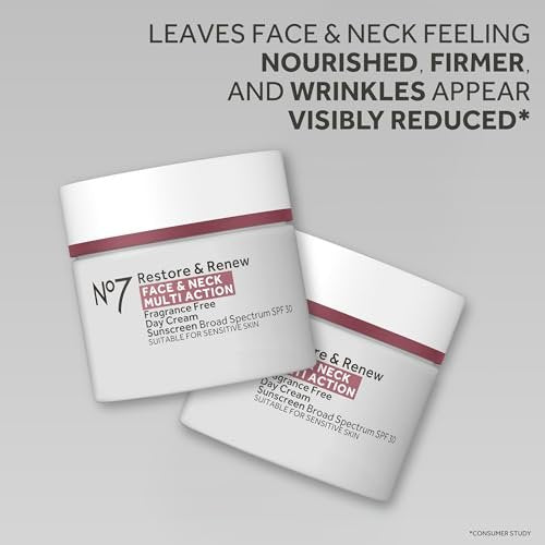 No7 Restore & Renew Multi Action Face & Neck SPF 30 Day Cream - Firming & Hydrating Face Moisturizer with Hyaluronic Acid, Fragrance-Free, 1.69 Fl Oz Avelisse