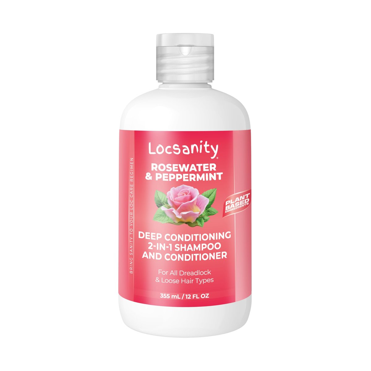 Locsanity Rosewater Peppermint 2-in-1 Sulfate-Free Shampoo & Conditioner for Dreadlocks - Moisturizing & Strengthening for Locs, Microlocs & Natural Hair (12 fl oz) Avelisse