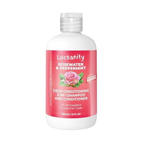 Locsanity Rosewater Peppermint 2-in-1 Sulfate-Free Shampoo & Conditioner for Dreadlocks - Moisturizing & Strengthening for Locs, Microlocs & Natural Hair (12 fl oz) Avelisse