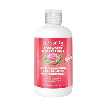 Locsanity Rosewater Peppermint 2-in-1 Sulfate-Free Shampoo & Conditioner for Dreadlocks - Moisturizing & Strengthening for Locs, Microlocs & Natural Hair (12 fl oz) Avelisse