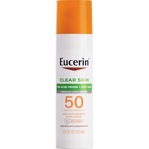Eucerin Sun Clear Skin Face Sunscreen Lotion SPF 50 for Acne Prone and Oily Skin, Lightweight with Oil-Absorbing Minerals, Won't Cause Breakouts, Hypoallergenic, 2.5 Fl Oz Avelisse