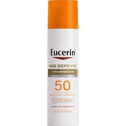 Eucerin Sun Age Defense SPF 50 Face Sunscreen Lotion with Hyaluronic Acid, Hypoallergenic, 2.5 Fl Oz Avelisse