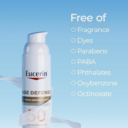 Eucerin Sun Age Defense SPF 50 Face Sunscreen Lotion with Hyaluronic Acid, Hypoallergenic, 2.5 Fl Oz Avelisse