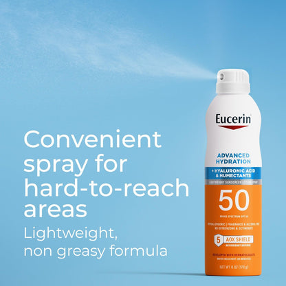 Eucerin Advanced Hydration SPF 50 Sunscreen Spray – Lightweight, Hyaluronic Acid, Hypoallergenic, 6 oz