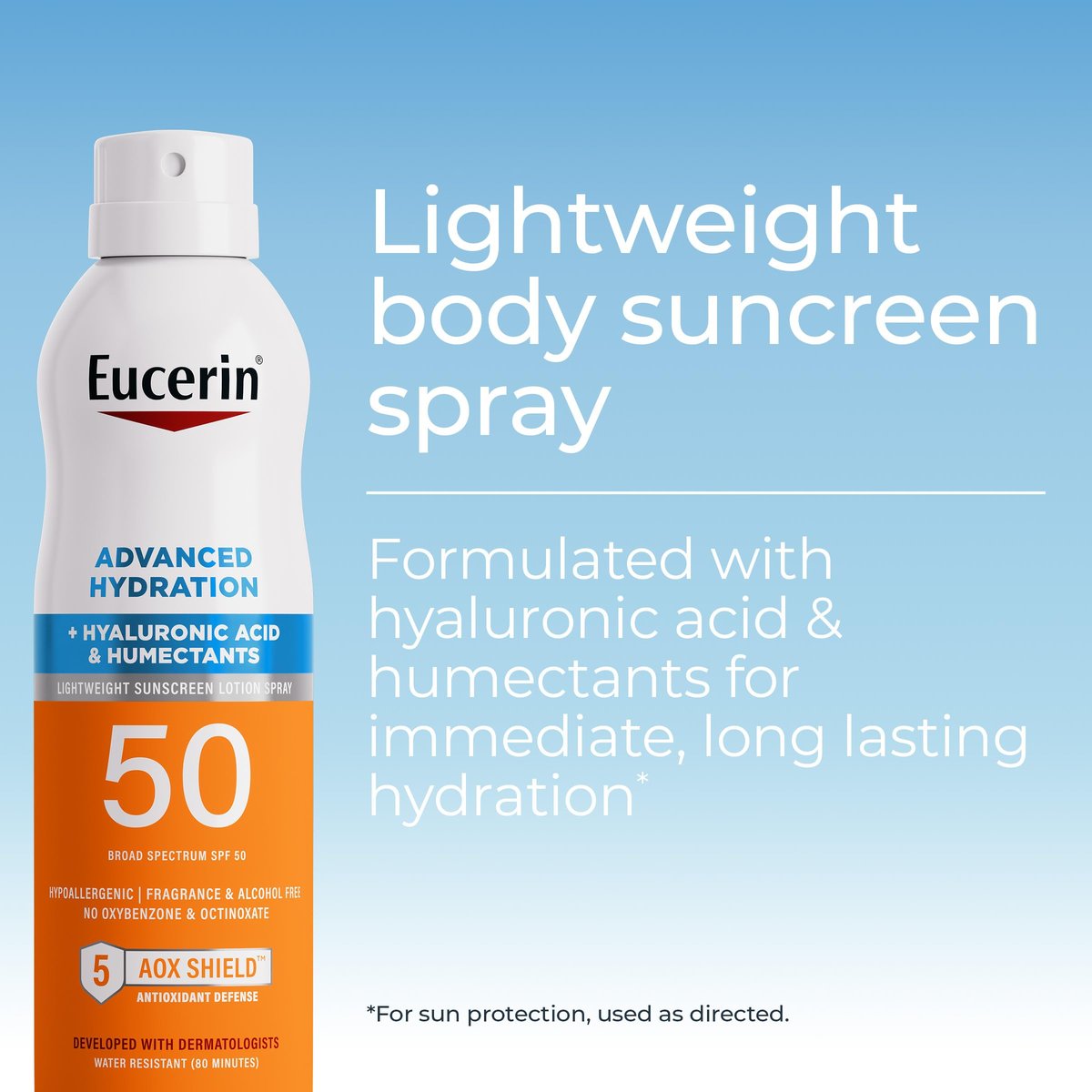 Eucerin Advanced Hydration SPF 50 Sunscreen Spray – Lightweight, Hyaluronic Acid, Hypoallergenic, 6 oz - görsel 3