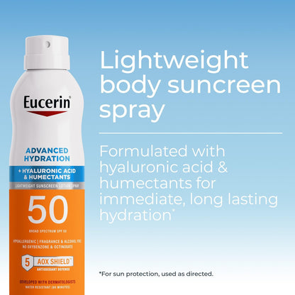 Eucerin Advanced Hydration SPF 50 Sunscreen Spray – Lightweight, Hyaluronic Acid, Hypoallergenic, 6 oz